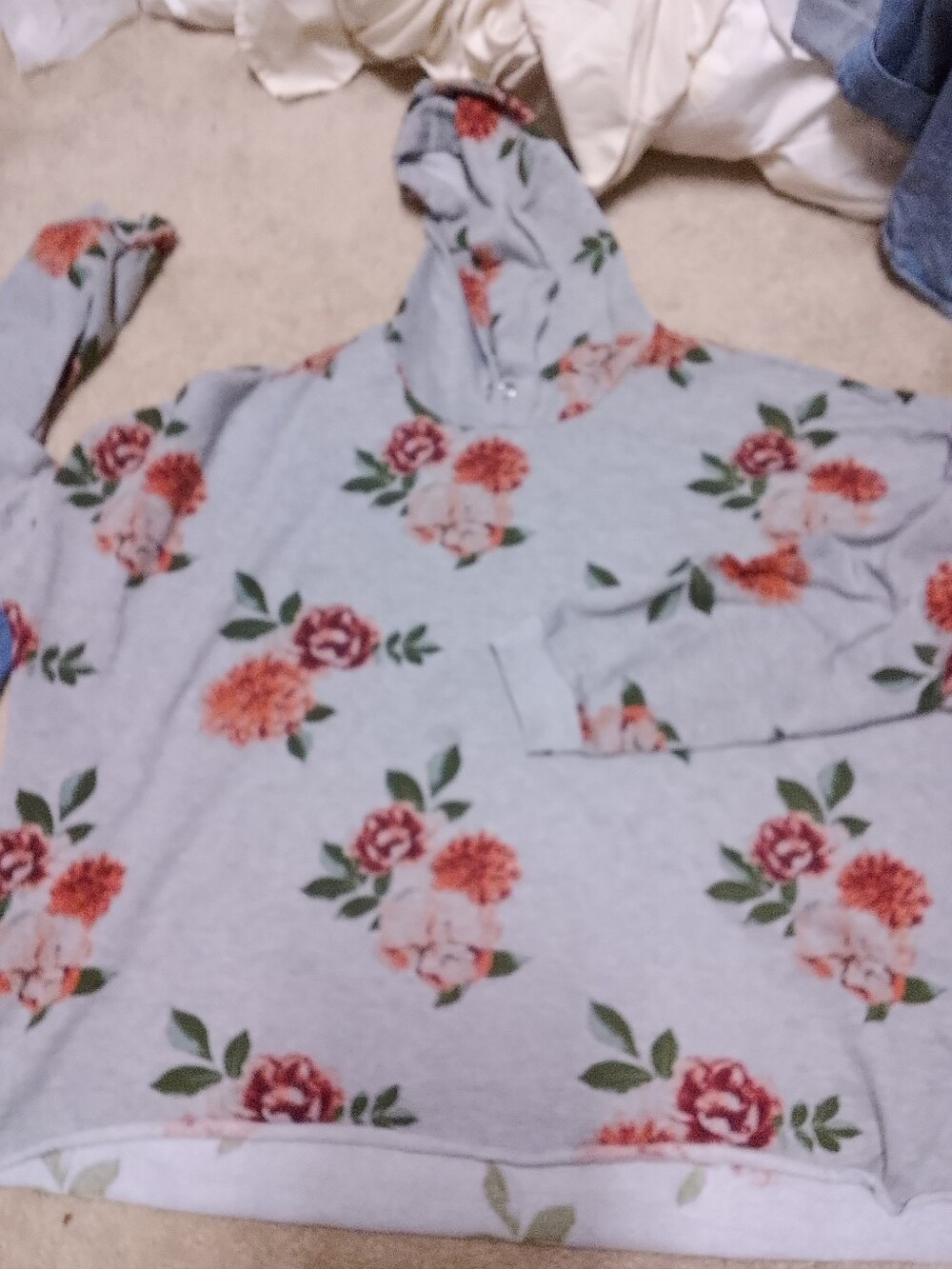 Grey Hoodie 3x W Maroon/ Orange Flowers.
